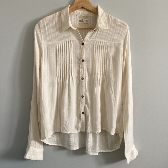 Hollister Boho Cream Flowing Pleated Button Down Shirt - Picture 1 of 10
